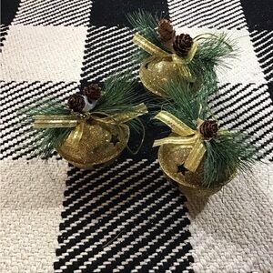 Gold Holiday Bells with Pine Accents